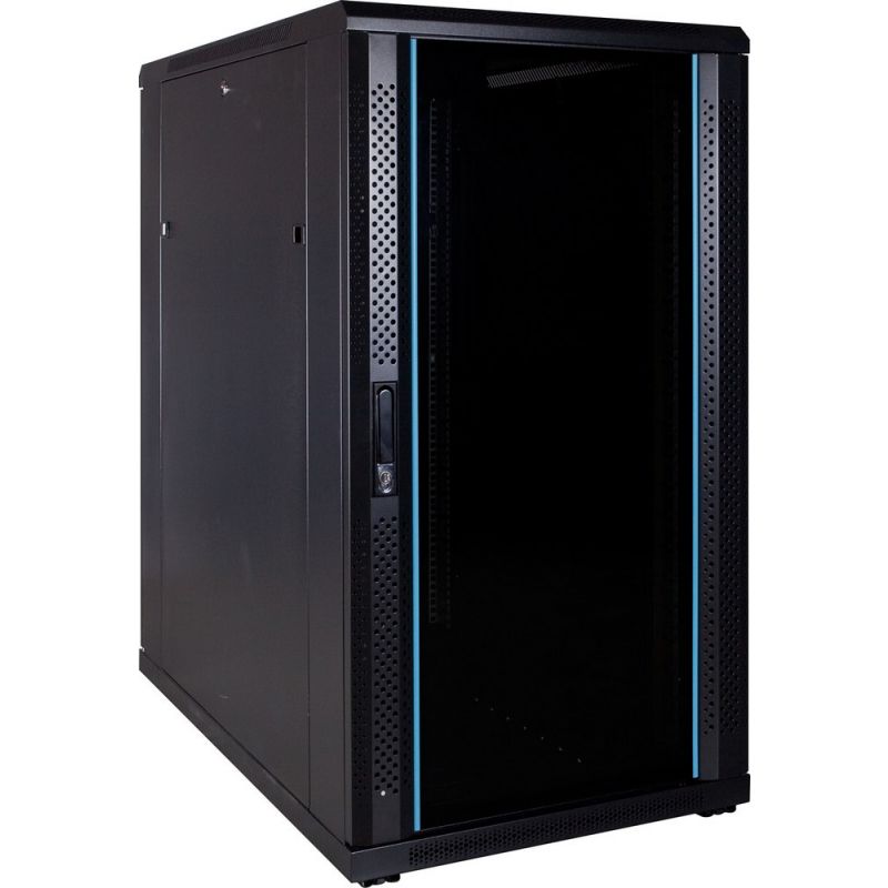 22 HE Schrank in schwarz - Glastüre, Abm.: 600 x 1000 x 1200