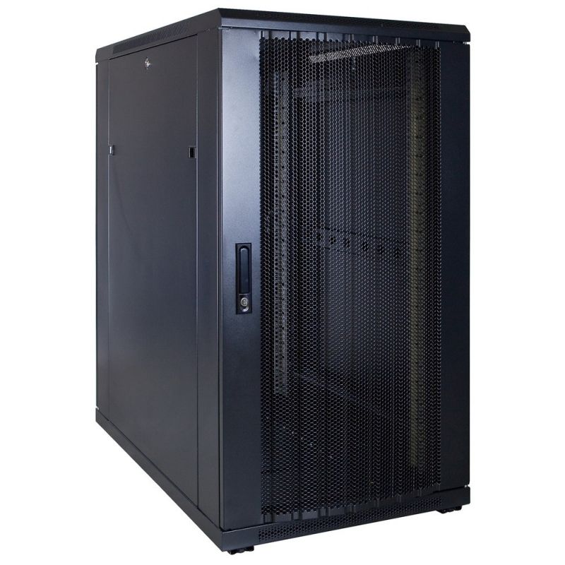 22 HE Schrank in schwarz - perfo. Tür, Abm.: 600 x 1000 x 1200
