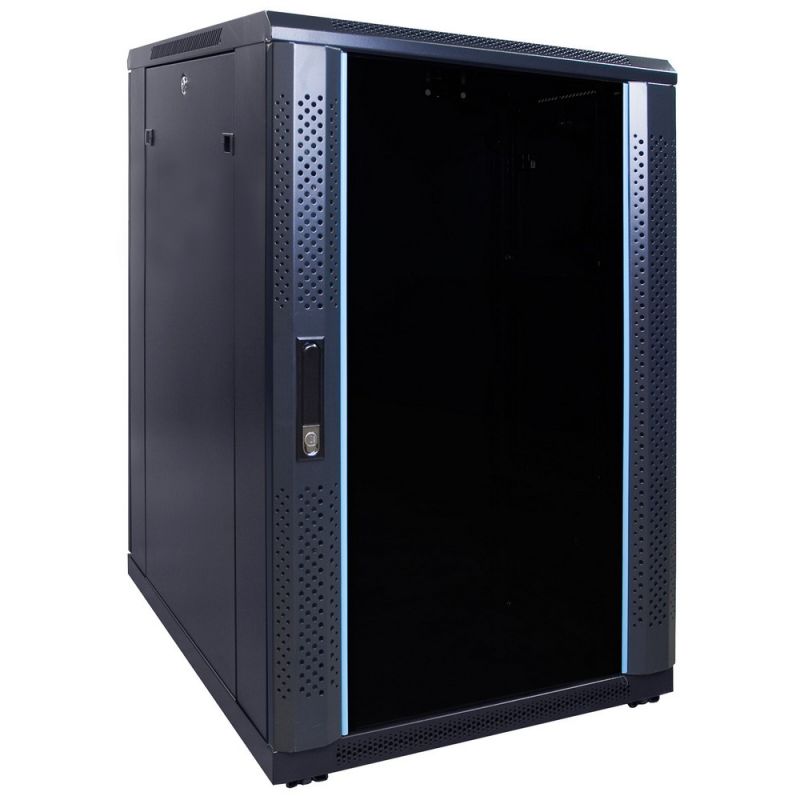 18 HE Schrank in schwarz - Glastüre, Abm.: 600 x 800 x 1000