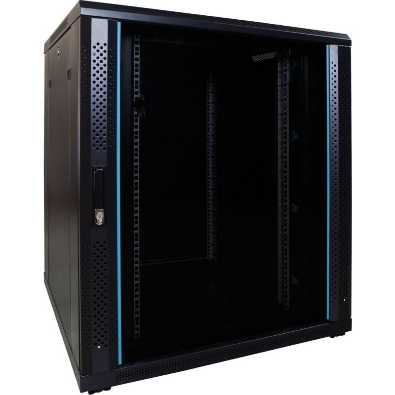 18 HE Schrank in schwarz - Glastüre, Abm.: 800 x 800 x 1000