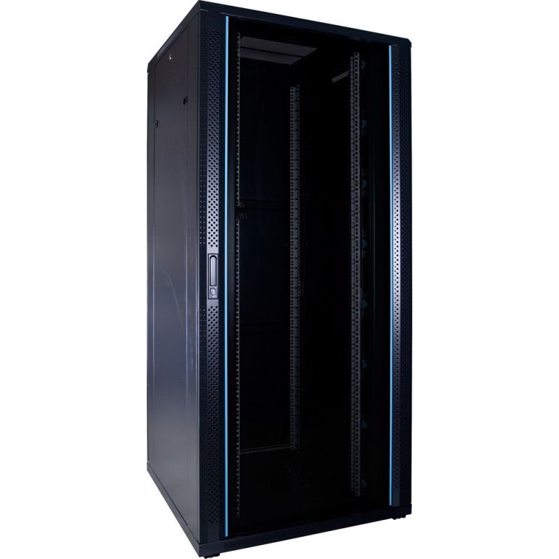 37 HE Schrank in schwarz - Glastüre, Abm.: 800 x 800 x 1800