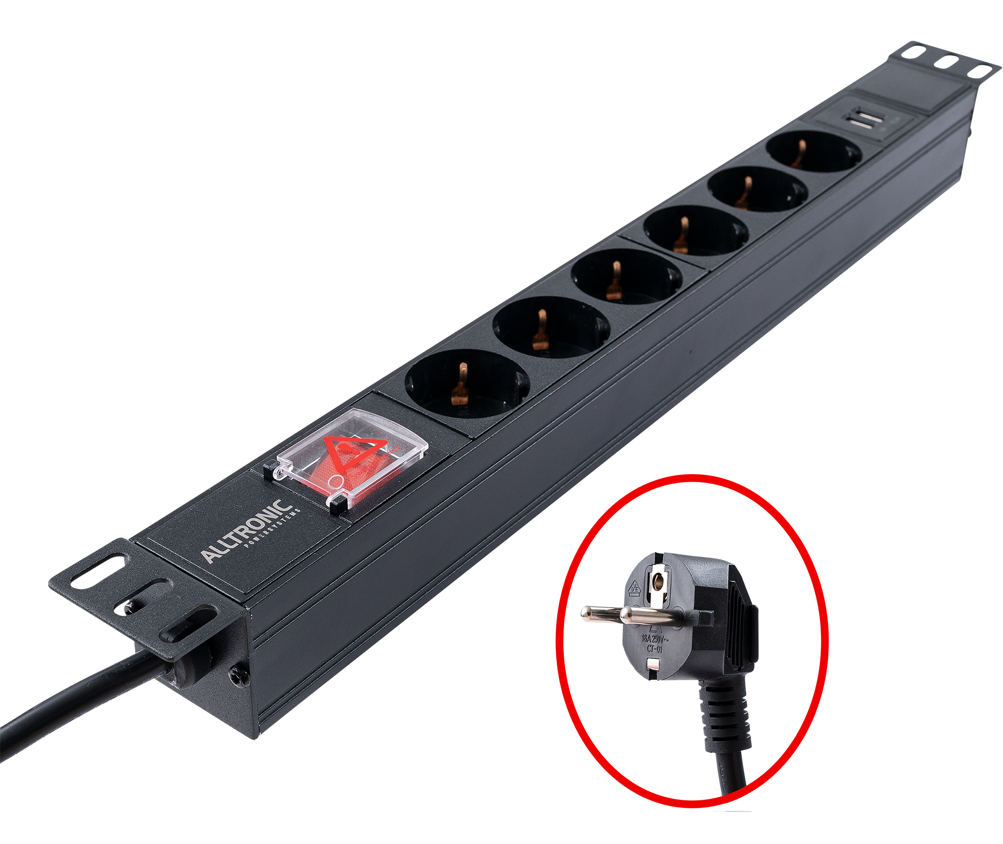 Basic Office - PDU - Schukostecker, 6-fach Schukodose + USB Ladung