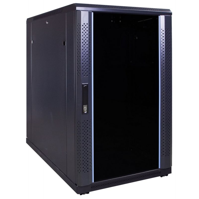 18 HE Schrank in schwarz - Glastüre, Abm.: 600 x 1000 x 1000