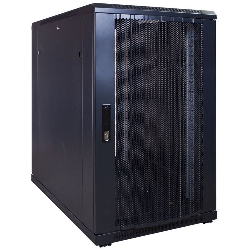18 HE Schrank in schwarz - perfo. Tür, Abm.: 600 x 1000 x 1000