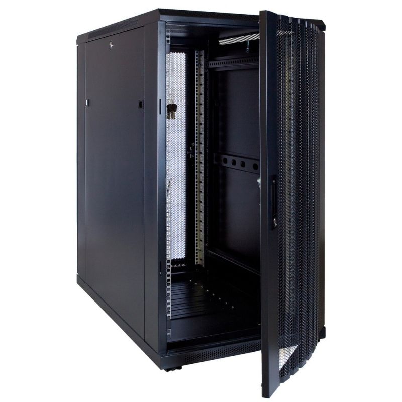 22 HE Schrank in schwarz - perfo. Tür, Abm.: 600 x 1000 x 1200