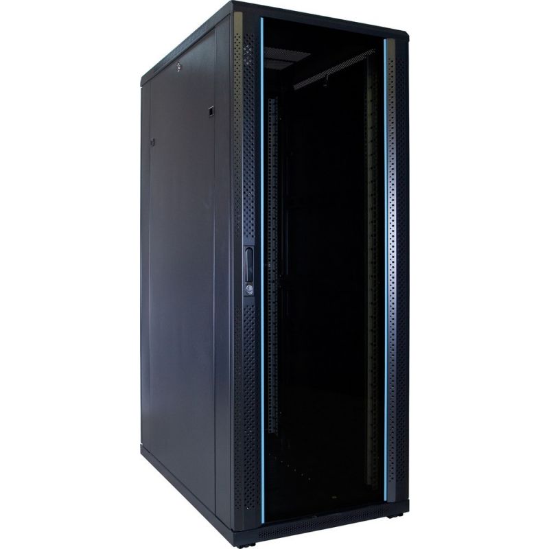 32 HE Schrank in schwarz - Glastüre, Abm.: 600 x 1000 x 1600