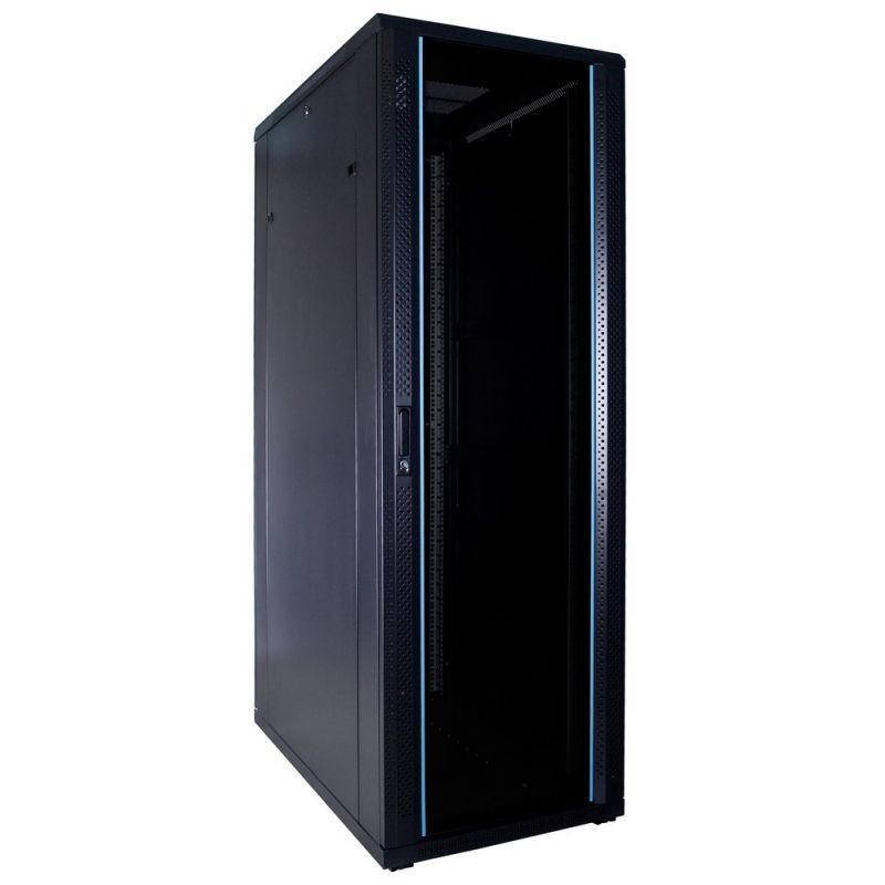 37 HE Schrank in schwarz - Glastüre, Abm.: 600 x 1000 x 1800