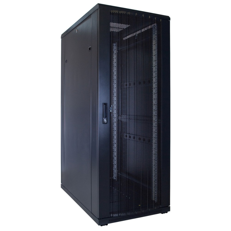 32 HE Schrank in schwarz - perfo. Tür, Abm.: 600 x 1200 x 1600