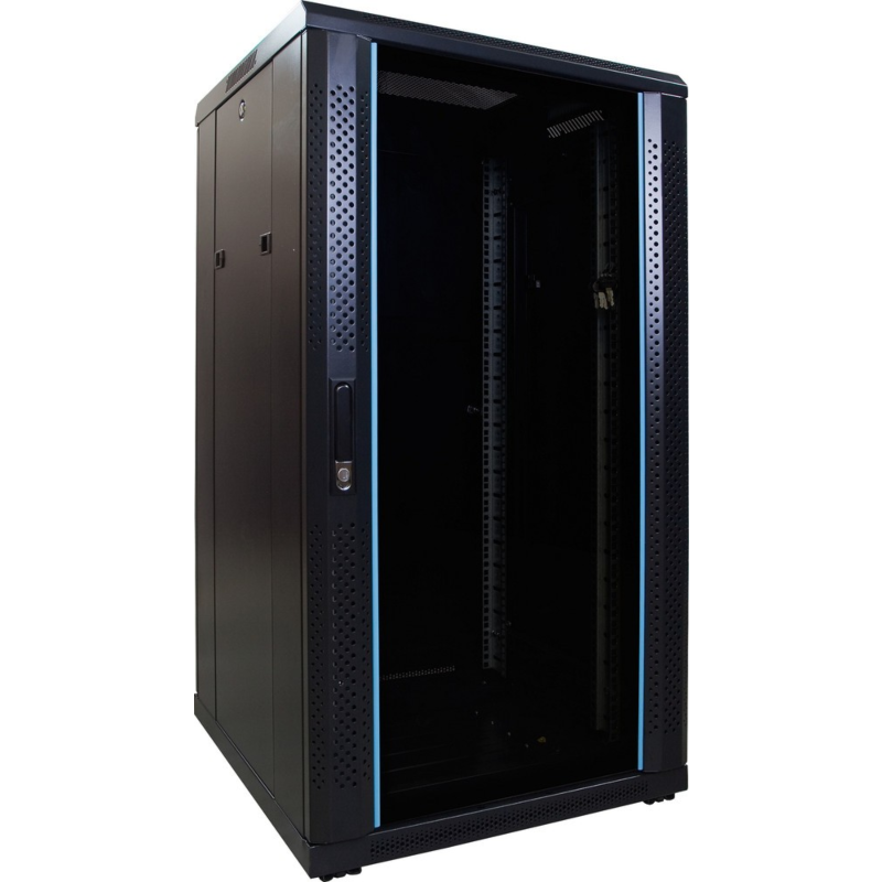 22 HE Schrank in schwarz - Glastüre, Abm.: 600 x 600 x 1200