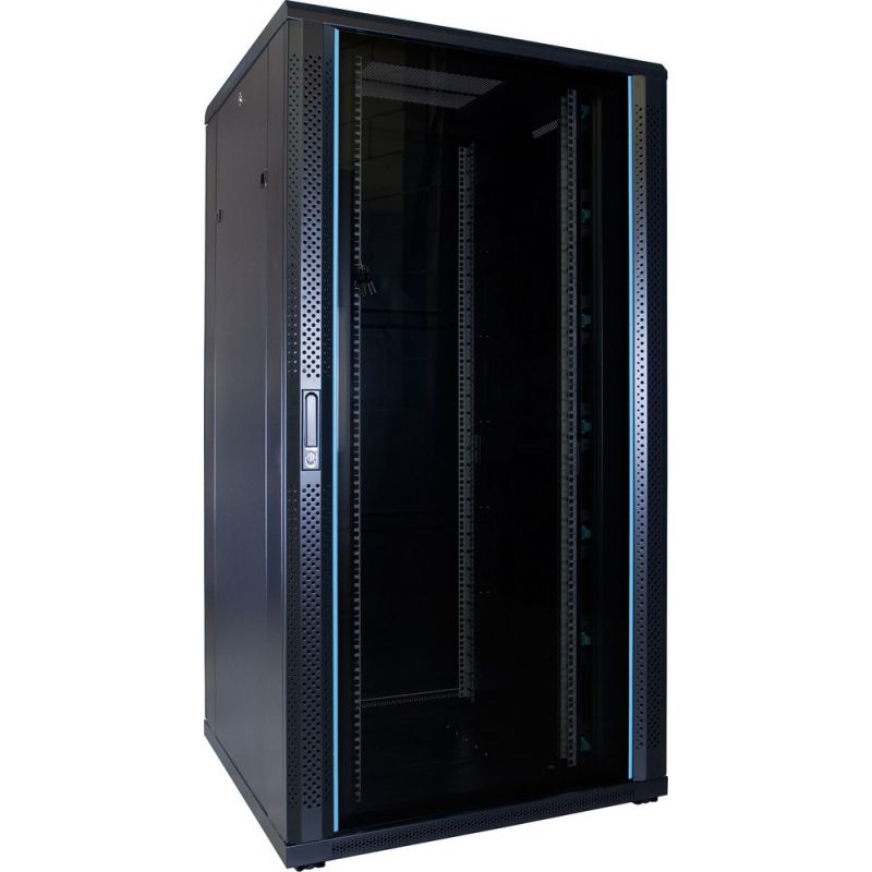 32 HE Schrank in schwarz - Glastüre, Abm.: 800 x 800 x 1600