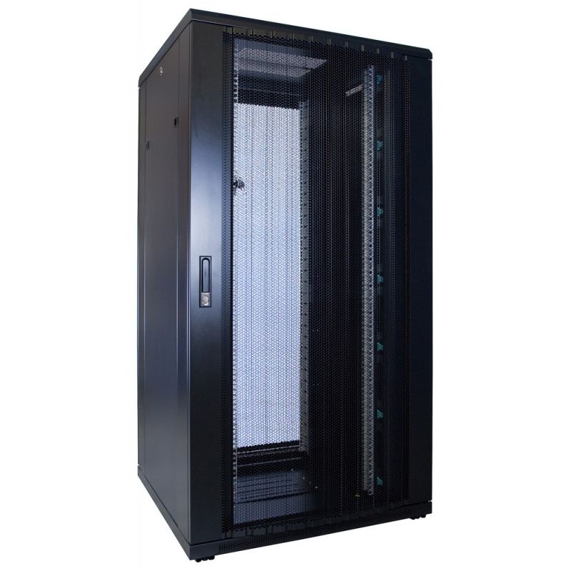 32 HE Schrank in schwarz - perfo. Tür, Abm.: 800 x 800 x 1600