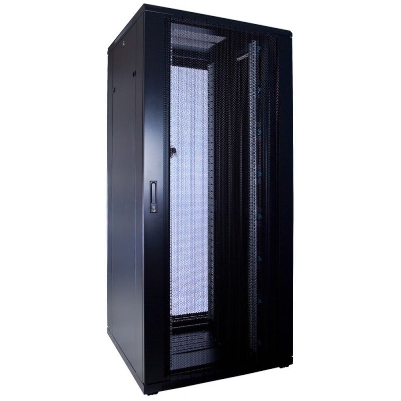 37 HE Schrank in schwarz - perfo. Tür, Abm.: 800 x 800 x 1800