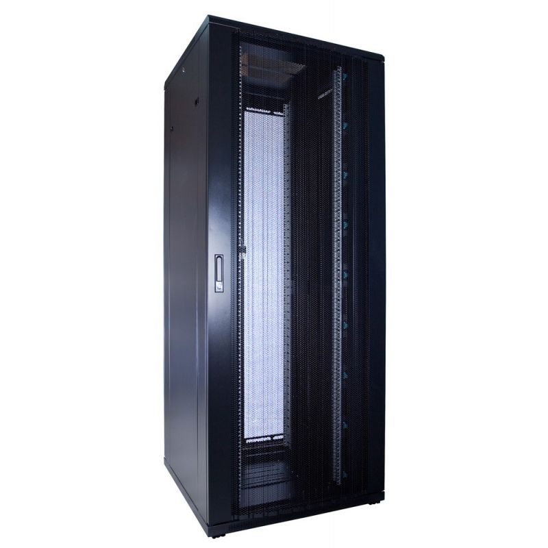 42 HE Schrank in schwarz - perfo. Tür, Abm.: 800 x 800 x 2000