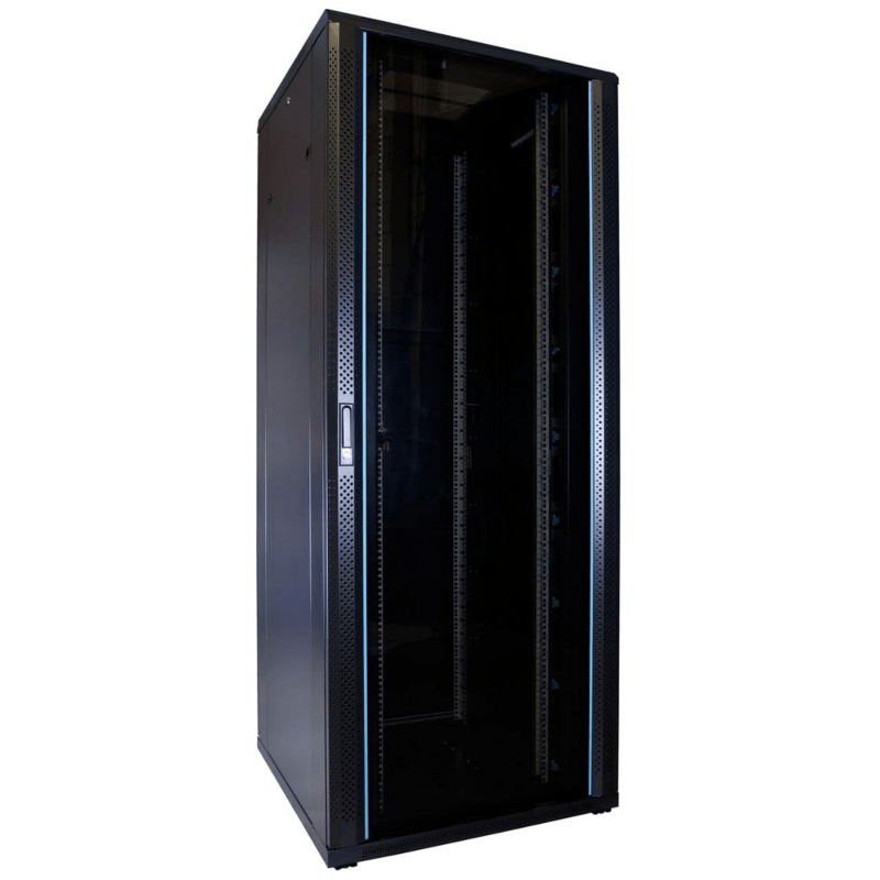 47 HE Schrank in schwarz - Glastüre, Abm.: 800 x 800 x 2200
