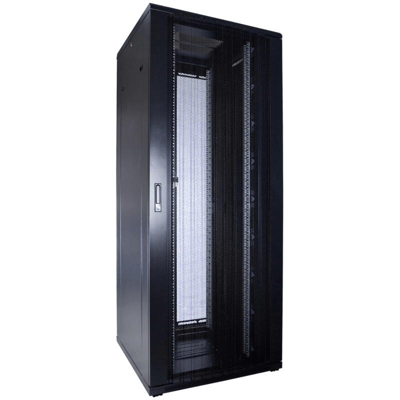 47 HE Schrank in schwarz - perfo. Tür, Abm.: 800 x 800 x 2200